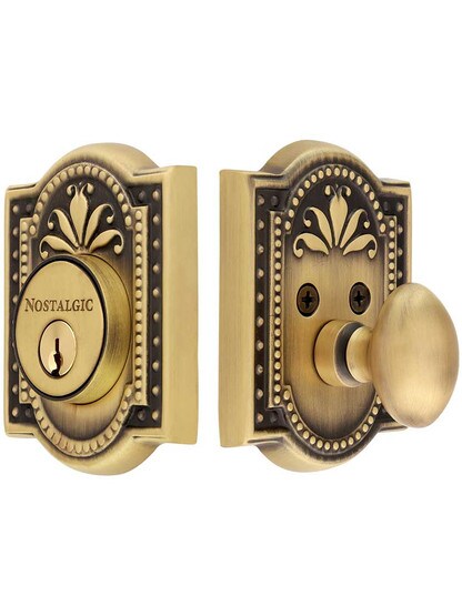 Meadows Style Single-Cylinder Deadbolt Keyed Differently in Antique Brass.